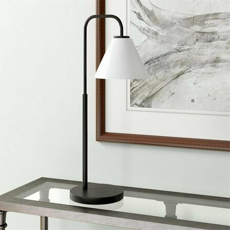 HENN & HART 11.88 in. Henderson Blackened Bronze Arc Table Lamp with White Milk Glass Shade TL1122